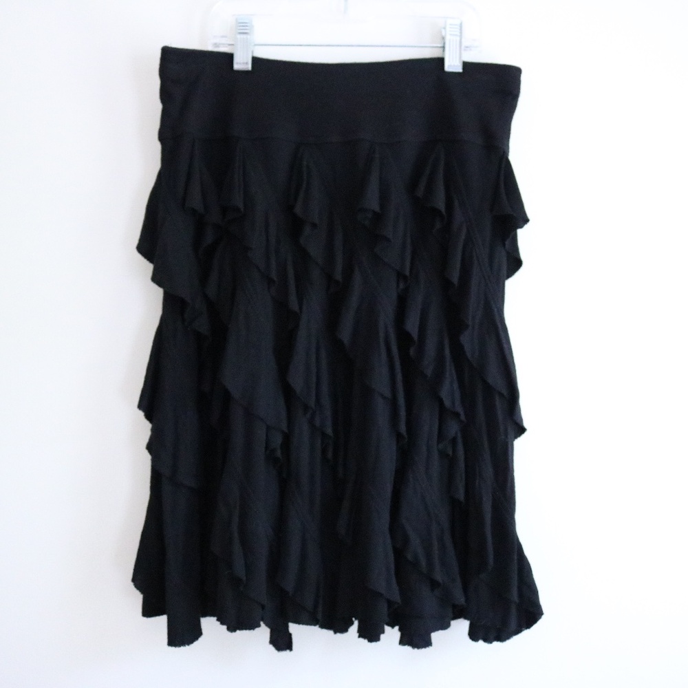 INC Black Ruffle Stretch Skirt